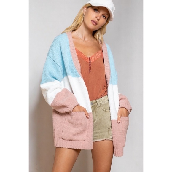 POL Blue & Pink Chenille Button Down Relaxed Fit Cardigan - Picture 7 of 8